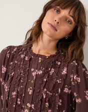 Hanya Floral Print Ruffle Blouse, Brown (BROWN), large