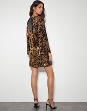 Anna Flute Sleeve Sequin Velvet Mini Dress, Black (BLACK), large