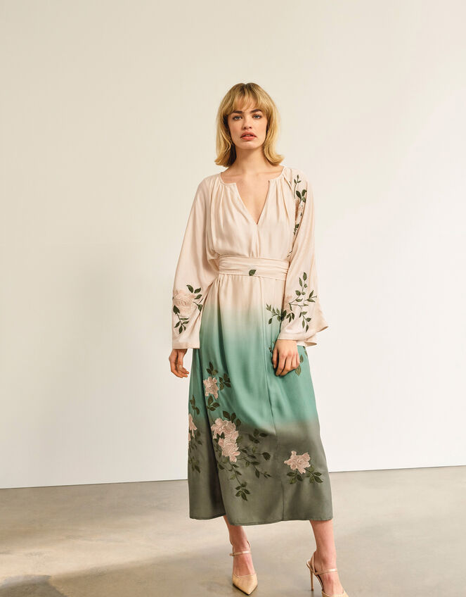 Florence Ombre Floral Dress, Green (GREEN), large
