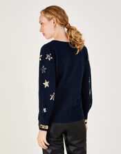 Sequin Star Jumper with Recycled Polyester, Blue (NAVY), large
