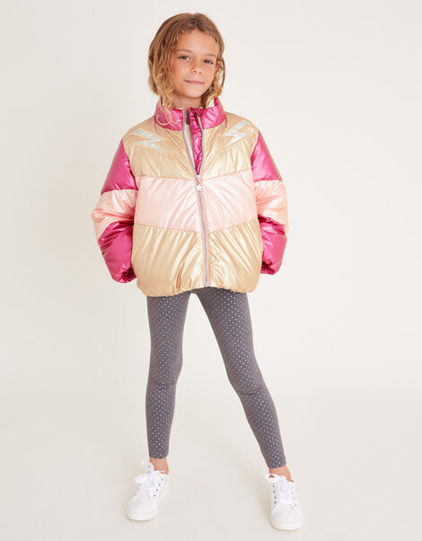Colourblock Metallic Puffer Jacket, Pink (PINK), large