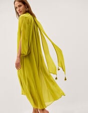 Amelia Scarf Neck Cape Midi Dress, Green (GREEN), large