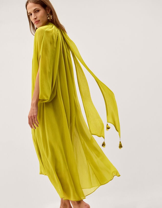 Amelia Scarf Neck Cape Midi Dress, Green (GREEN), large