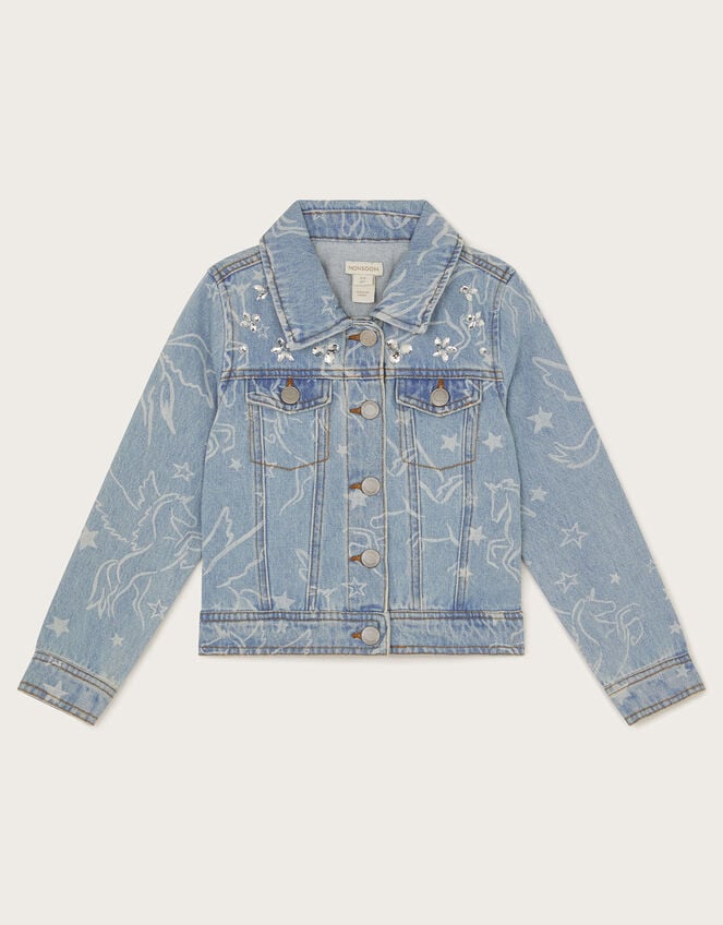 Unicorn Rhinestone Denim Jacket, Blue (BLUE), large