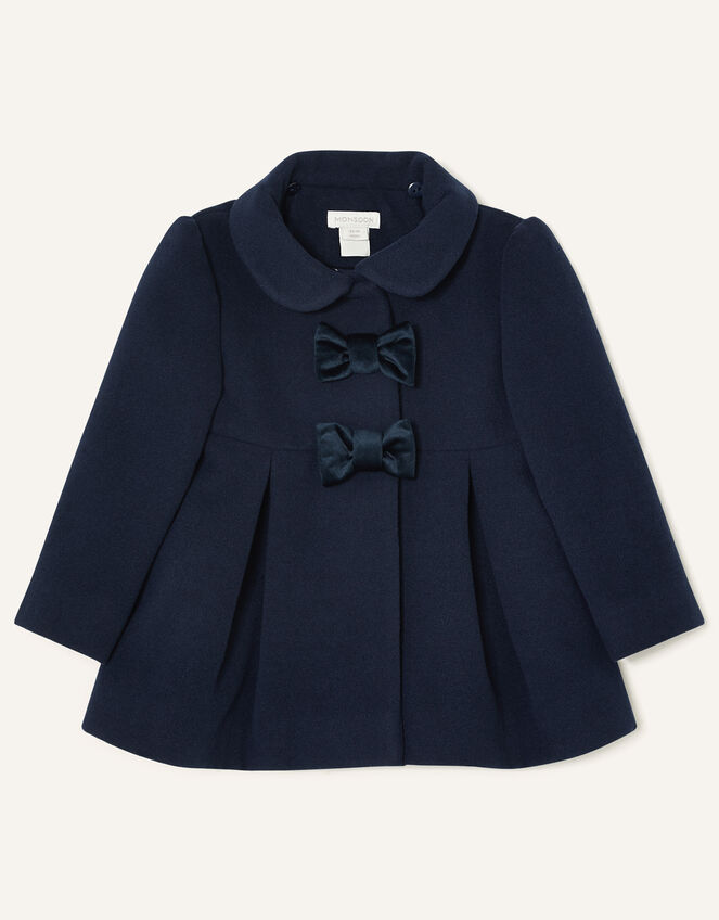 Baby Velvet Bow Swing Coat, Blue (NAVY), large