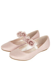 Dora Corsage Shimmer Ballet Flats, Pink (PALE PINK), large