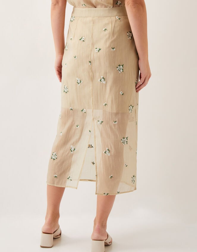 Sacha Embroidered Midi Skirt, Gold (GOLD), large