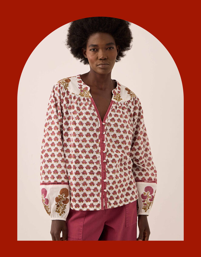 East Karmen Woodblock Print Blouse, Pink (PINK), large