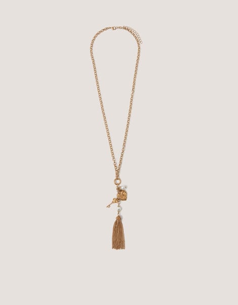 Tassel Heart Charm Necklace, , large