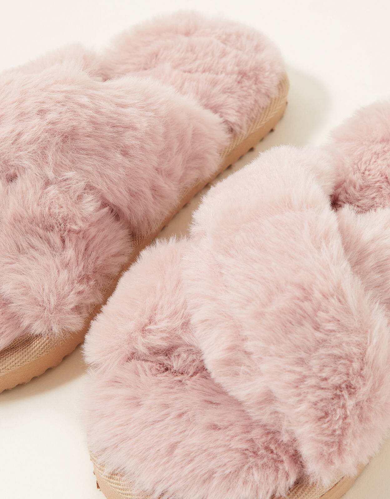 Cross Strap Fluffy Sliders Pink