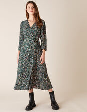Floral Animal Midi Dress in Sustainable Viscose, Green (GREEN), large