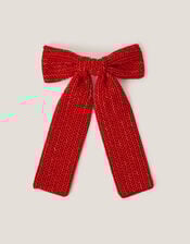Beaded Bow Hair Clip, Red (RED), large