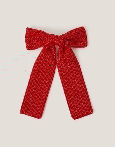 Beaded Bow Hair Clip, Red (RED), large