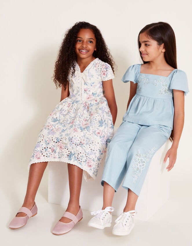 Asha Embroidered Top and Trousers Set, Blue (BLUE), large