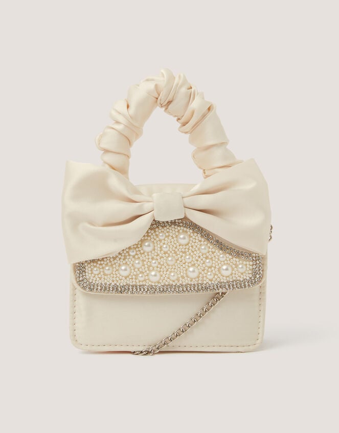 Pearl Embellished Bow Bag, , large