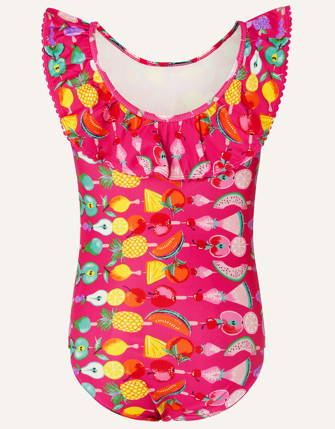 Fruit Print Frill Swimsuit, Pink (BRIGHT PINK), large