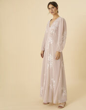 Sammie Embroidered Maxi Dress in Recycled Polyester, Nude (NUDE), large