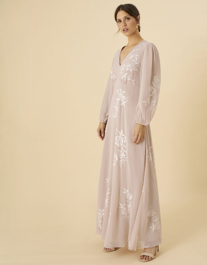 Sammie Embroidered Maxi Dress in Recycled Polyester, Nude (NUDE), large