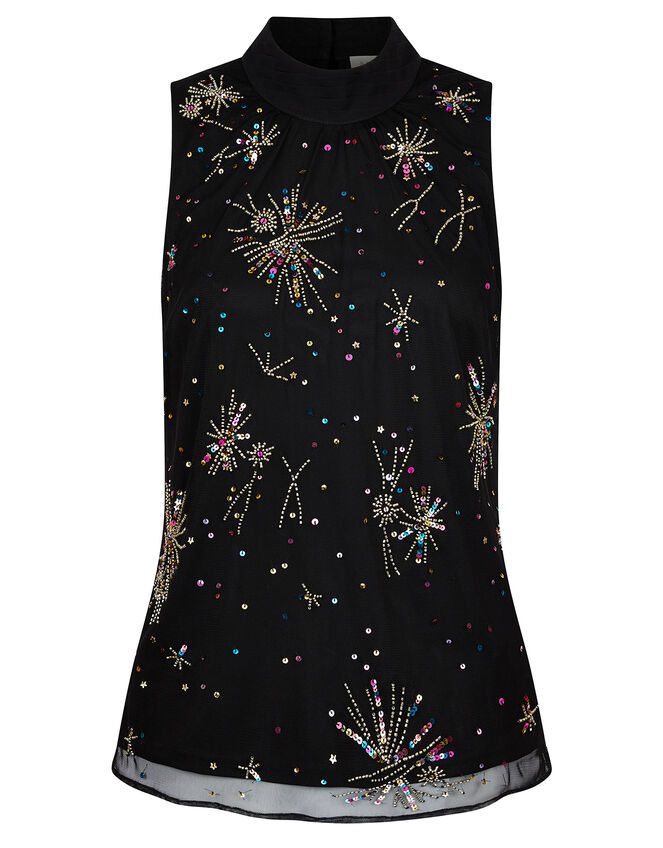 Sarina Starburst Embellished Sleeveless Top, Black (BLACK), large