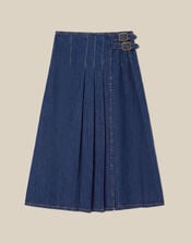 Kitty Denim Kilt Midi Skirt, Blue (INDIGO), large