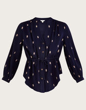 Leaf Embellished Top in LENZING™ ECOVERO™, Blue (NAVY), large