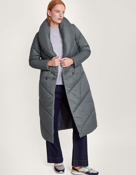 Clara Longline Padded Maxi Coat in Recycled Polyester, Grey (CHARCOAL), large