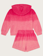 Floral Ombré Terry Zip Hoodie and Shorts Set, Pink (PINK), large