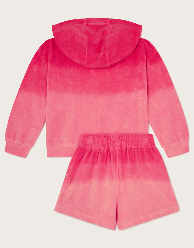 Floral Ombré Terry Zip Hoodie and Shorts Set, Pink (PINK), large