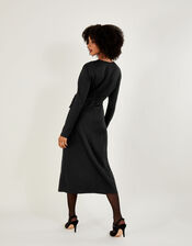 Belted Ring Detail Jersey Dress, Black (BLACK), large