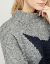 Tammi Star Motif Knitted Jumper, Grey (GREY), large