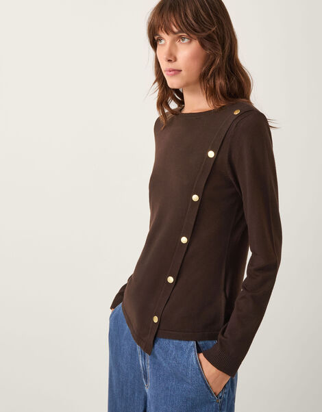 Bonnie Asymmetrical Button Jumper, Brown (CHOCOLATE), large