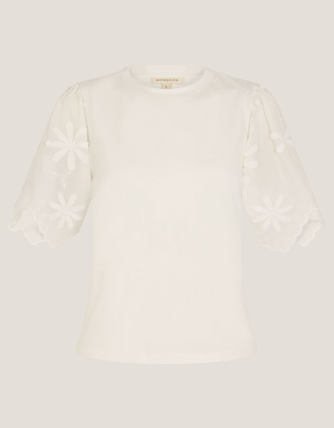 Mel Appliqué Sleeve T-Shirt, Ivory (IVORY), large