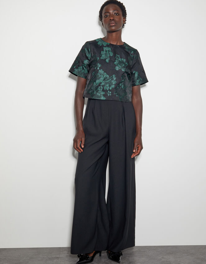 Julie Jacquard Short Sleeve Crop Top, Green (GREEN), large