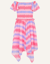 Tie-Dye Shirred Dress, Pink (PALE PINK), large