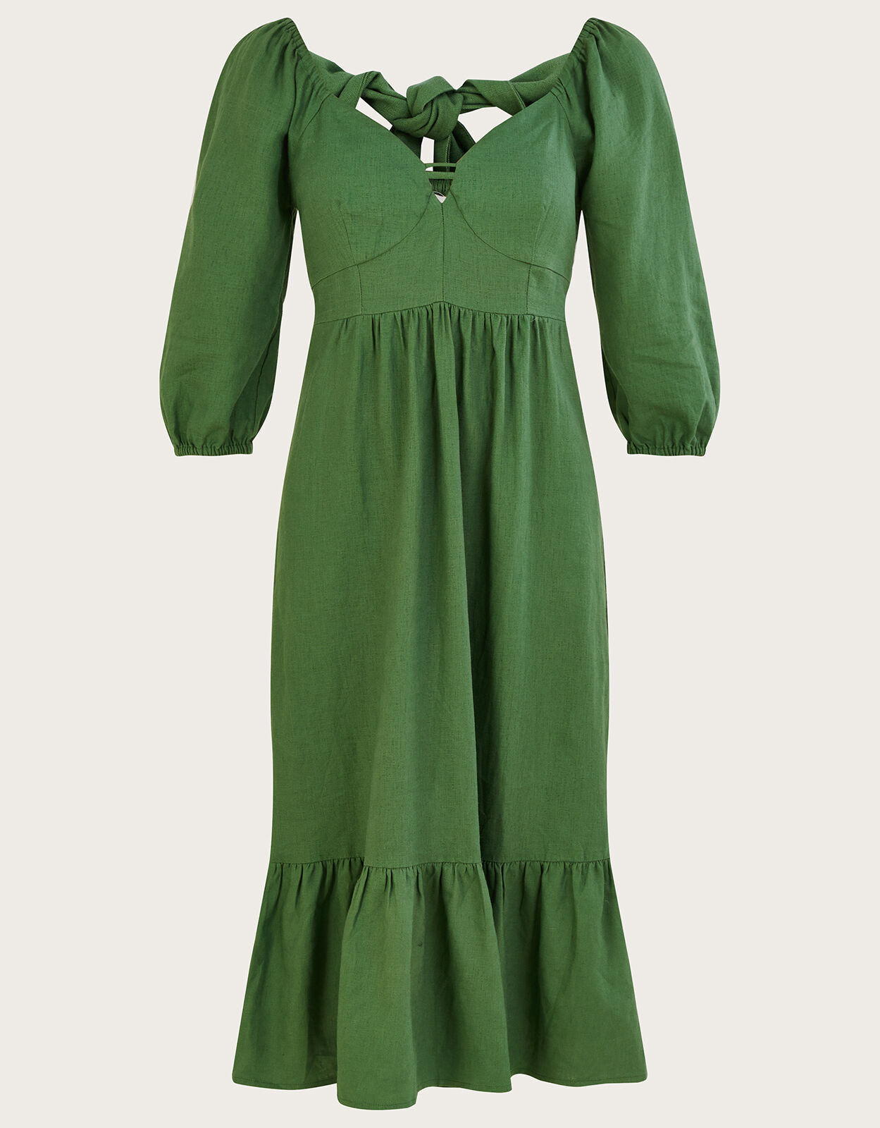 Melanie Tea Dress in Linen Blend Green Day Dresses Monsoon ROI