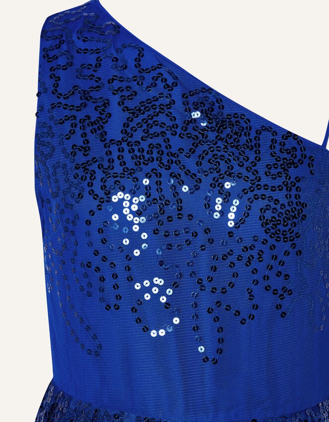 Elish One-Shoulder Sequin Prom Dress, Blue (BLUE), large