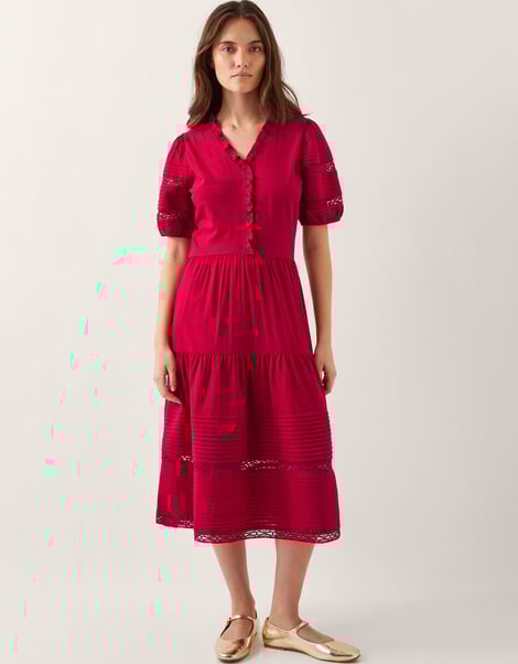 Wendy Tiered Midi Dress, Red (RED), large