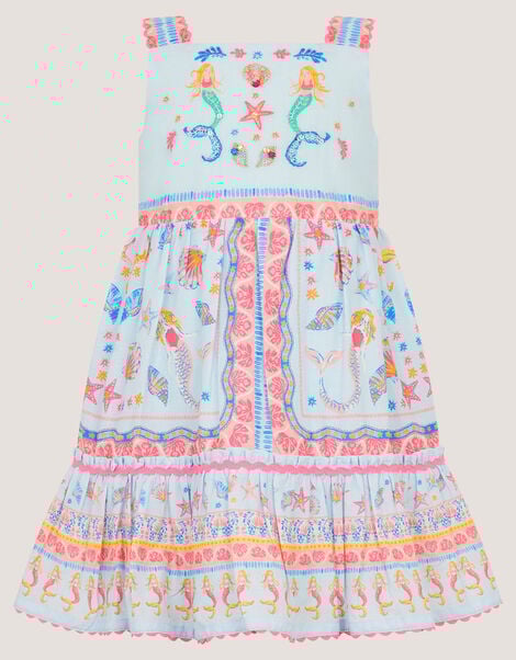 Baby Mermaid Print Dress, Blue (BLUE), large