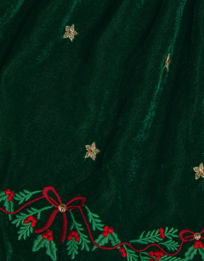 Christmas Wreath Embroidered Velvet Skirt, Green (GREEN), large