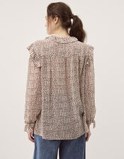 Hope Heart Print Blouse, Brown (CHOCOLATE), large