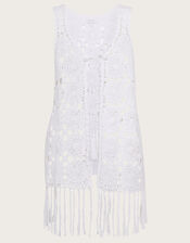 Crochet Waistcoat in Sustainable Cotton, White (WHITE), large