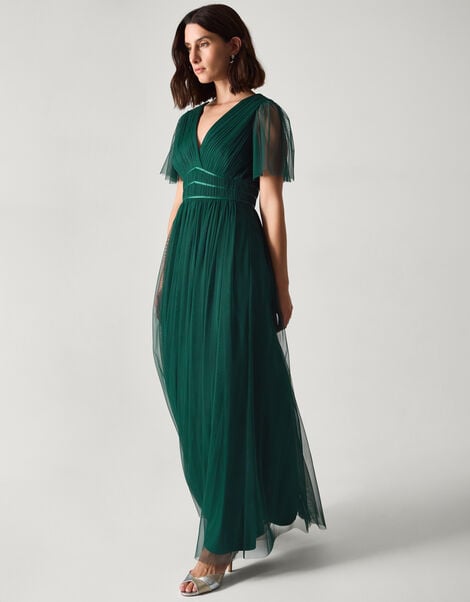 Emily Short Sleeve Tulle Bridesmaid Dress, Green (DARK GREEN), large