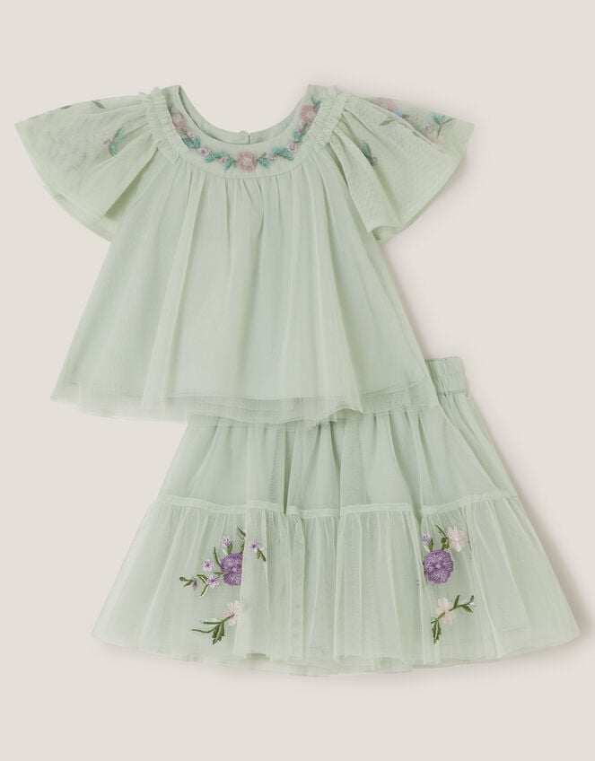 Baby Amina Floral Embroidered Top & Skirt Set, Green (SAGE), large