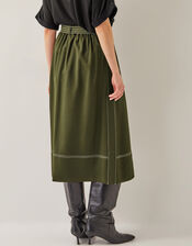 Katya Tie Waist Midi Skirt, Green (KHAKI), large