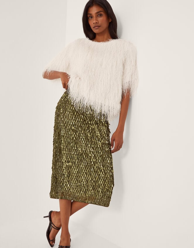 Tori Short Sleeve Fringe Top, Ivory (IVORY), large