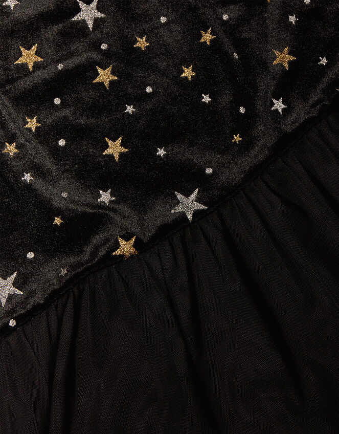 Star Velvet Ruffle Hem Dress, Black (BLACK), large