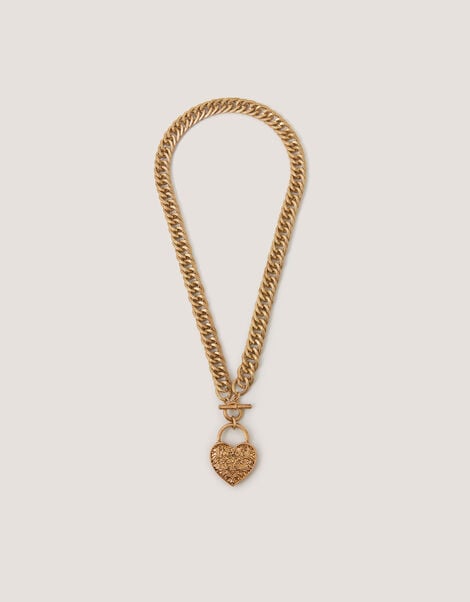 Heart Padlock T-Bar Necklace, , large