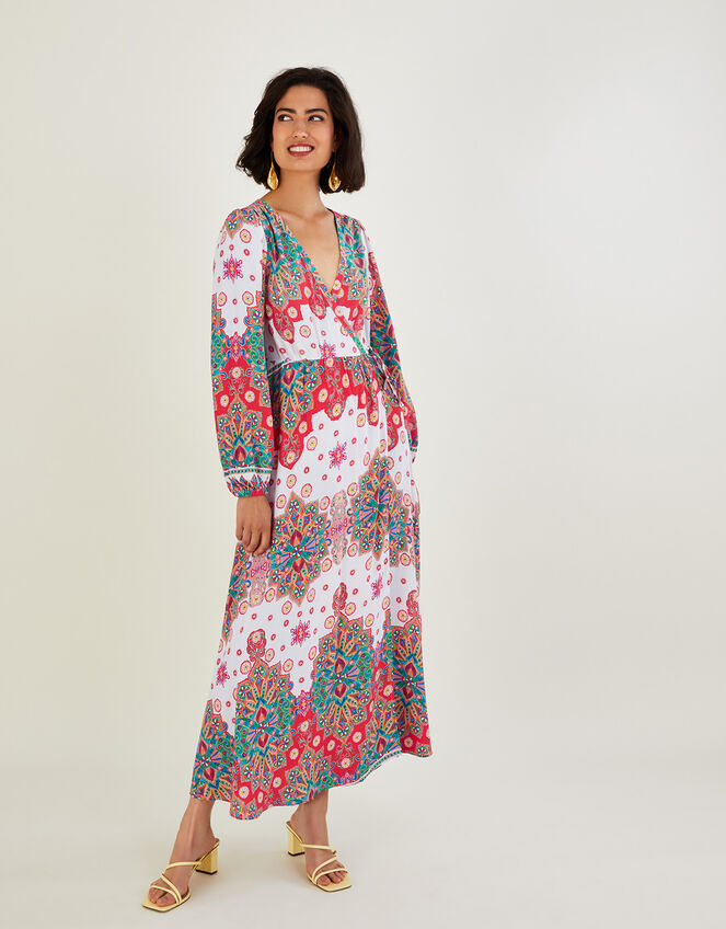 Joanie Print Wrap Dress, Ivory (IVORY), large