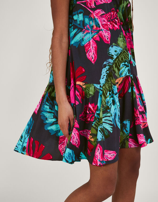 Bria Palm Print Halter Dress, Blue (MIDNIGHT), large