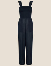 Ruby Ruffle Strap Jumpsuit in LENZING™ ECOVERO™, Blue (NAVY), large